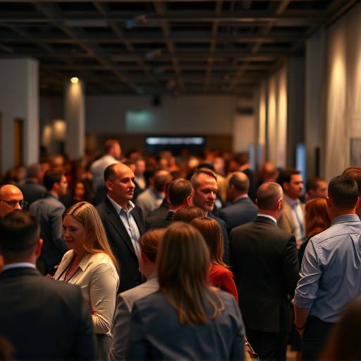 Pessoas interagindo em um evento corporativo.